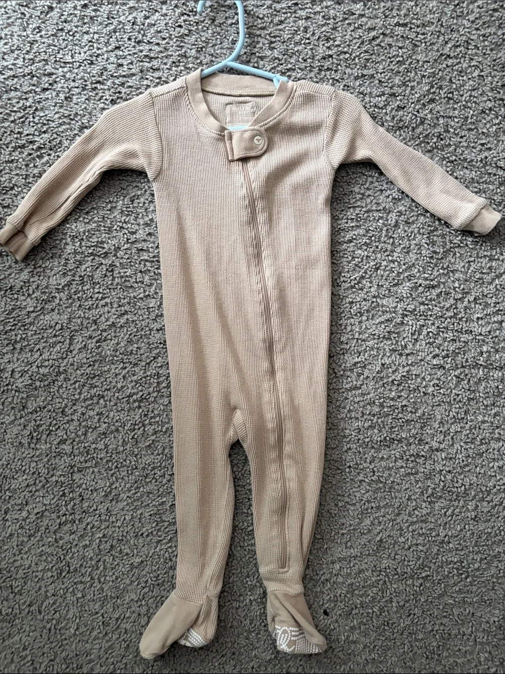 Beige Ribbed Footed One-Piece for Kids - Neutral Comfort